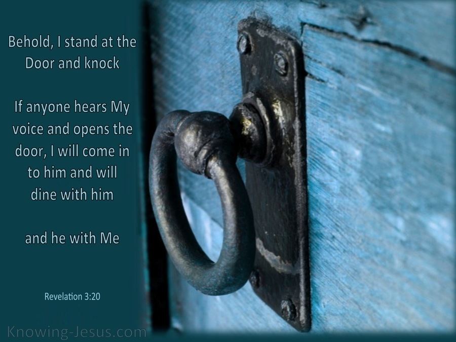 Revelation 3:20 Behold I Stand at the Door And Knock (aqua)